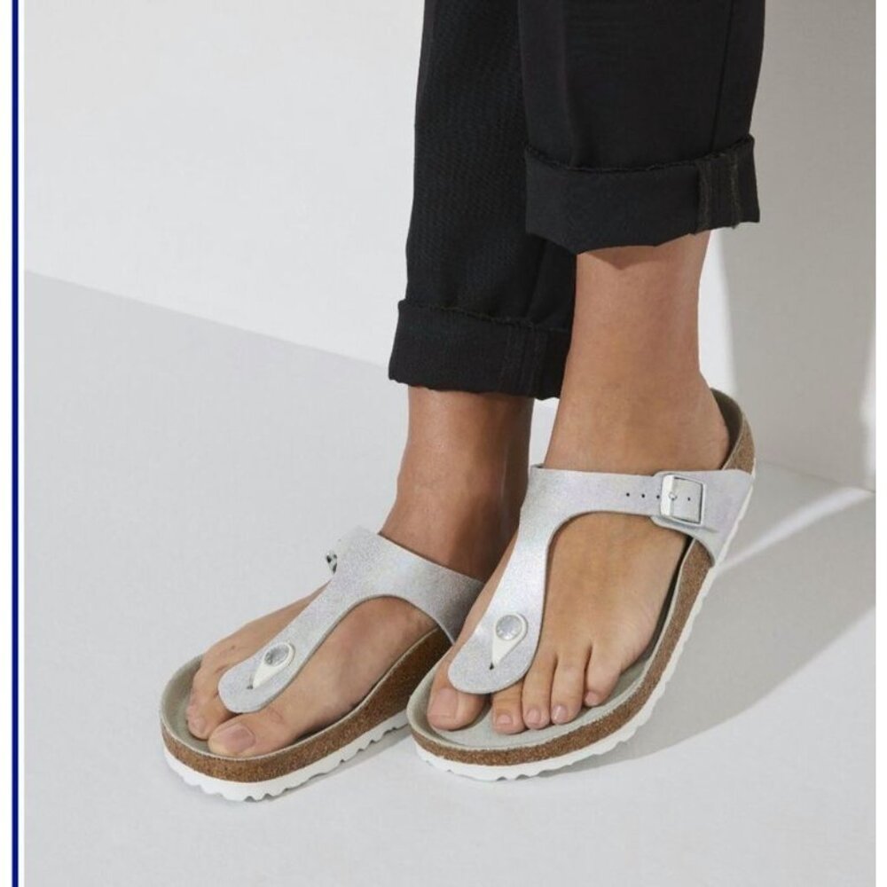 Birkenstock Womens Sz 7 Gizeh Vegan Sandals EU 38 Iridescent Matcha Regular Fit - Picture 10 of 11
